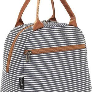 Insulated Lunch Cooler Bag - Tote Bag Organizer for Women/Men, White & Black Str